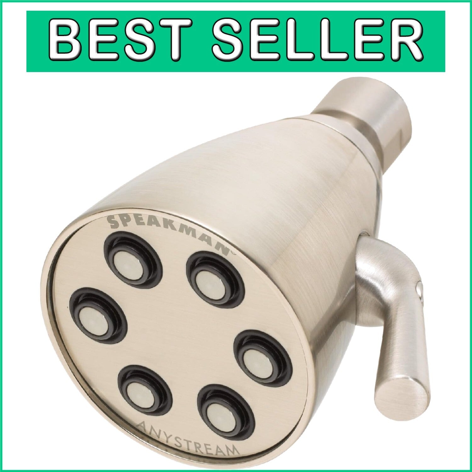 Brushed Nickel Anystream Brass Shower Head - High Pressure Adjustable 3 Settings