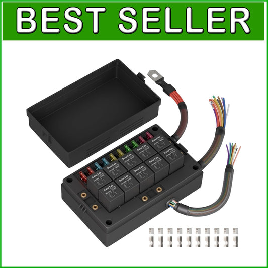 Easy-Install Dustproof 10 Way Relay Box with Color-Coded Wiring for 12V Vehicles