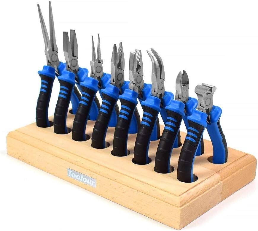8-Pcs Professional Jewelry Pliers Set with Wood Holder for Crafting Perfection