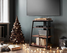 Load image into Gallery viewer, Elegant Corner Shelf for Record Player &amp; Media with Adjustable Wooden Shelves