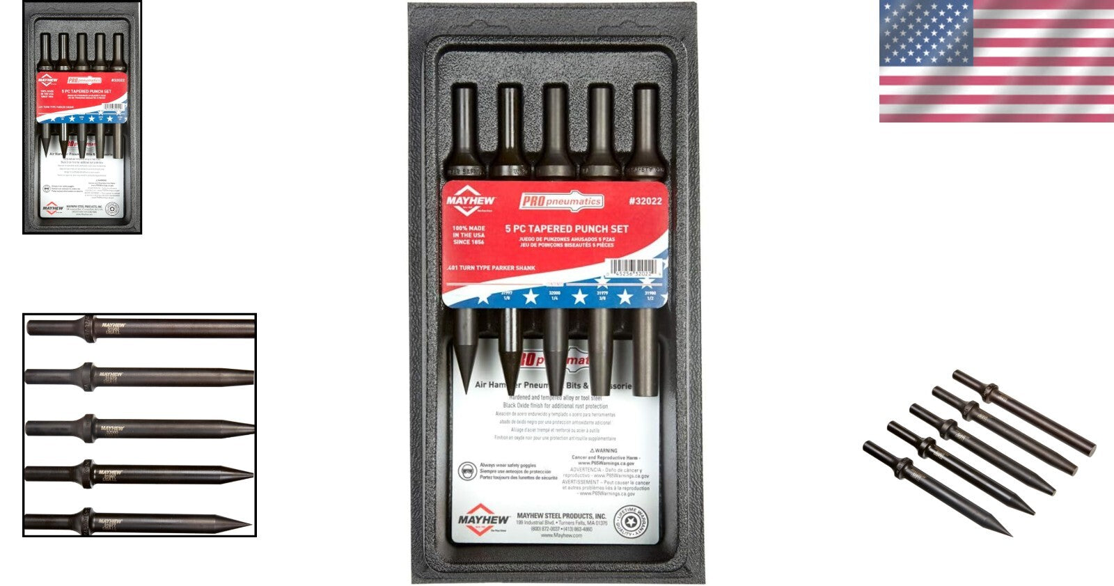 5-Piece Pneumatic Taper Punch Set with Black Oxide Finish for Precision Tasks