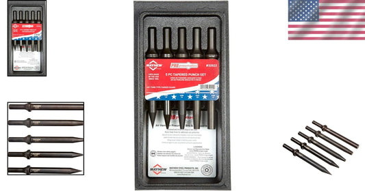 5-Piece Pneumatic Taper Punch Set with Black Oxide Finish for Precision Tasks