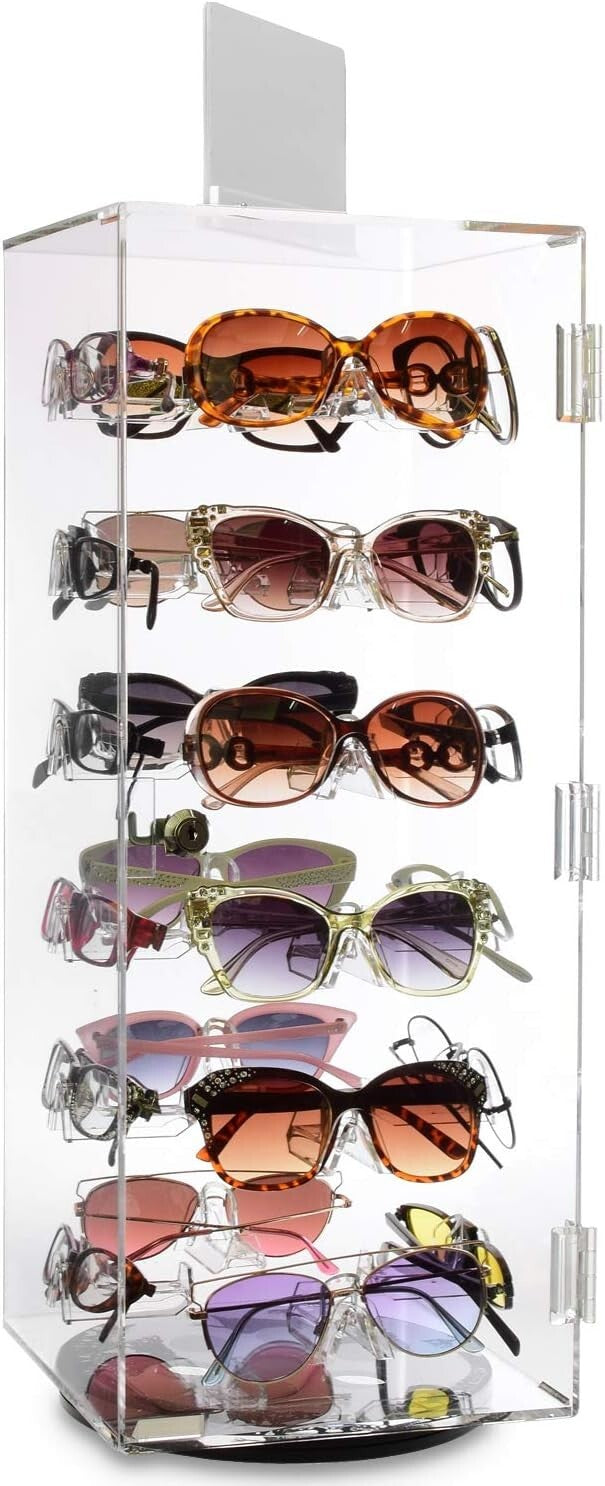 Elegant 24-Pair Acrylic Sunglass Organizer with Mirror - Stylish Eyewear Stand