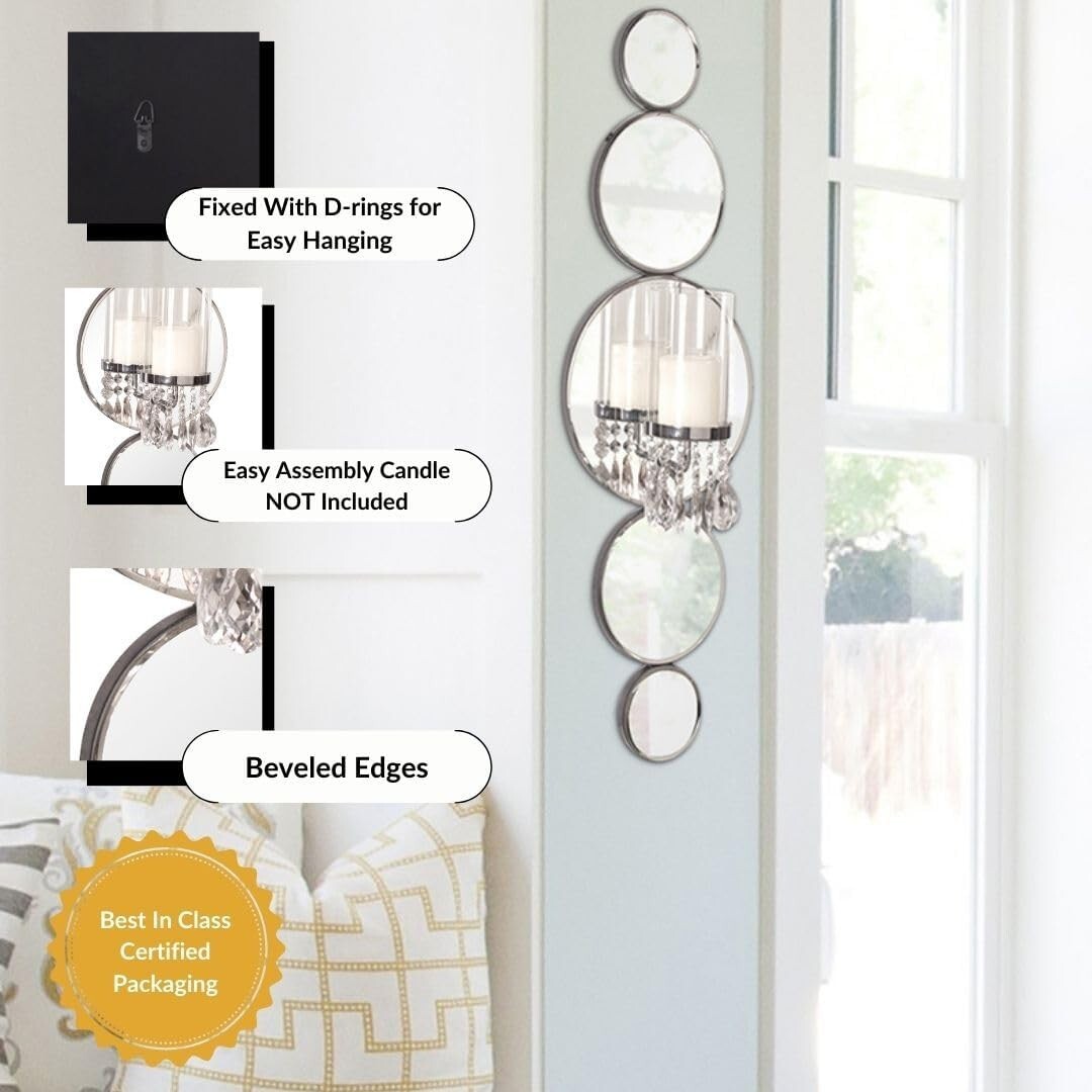 Captivating Mirrored Candle Sconce with Crystal Drops - Ideal for Elegant Spaces