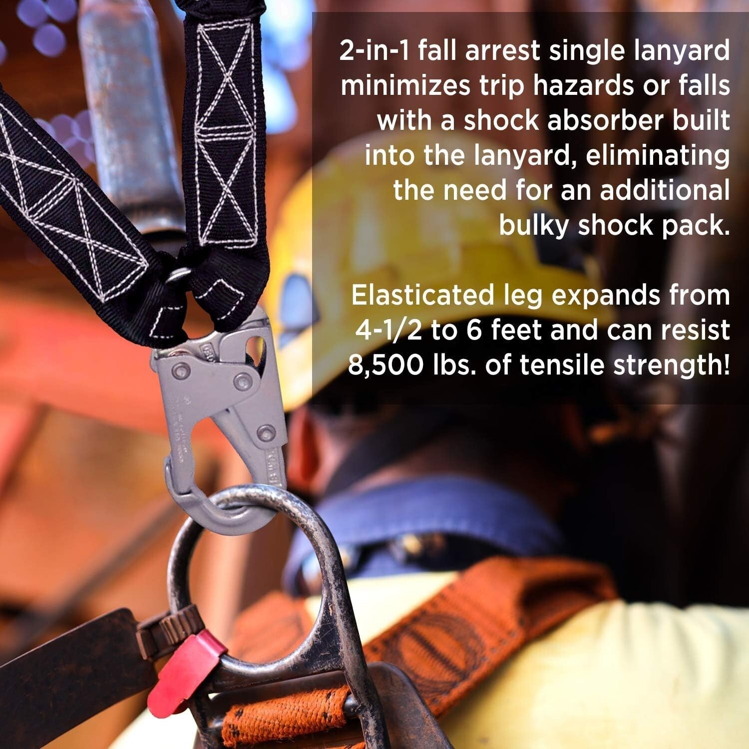 Durable Double Leg Safety Lanyard with Shock Absorption - 8500 lbs Load Capacity