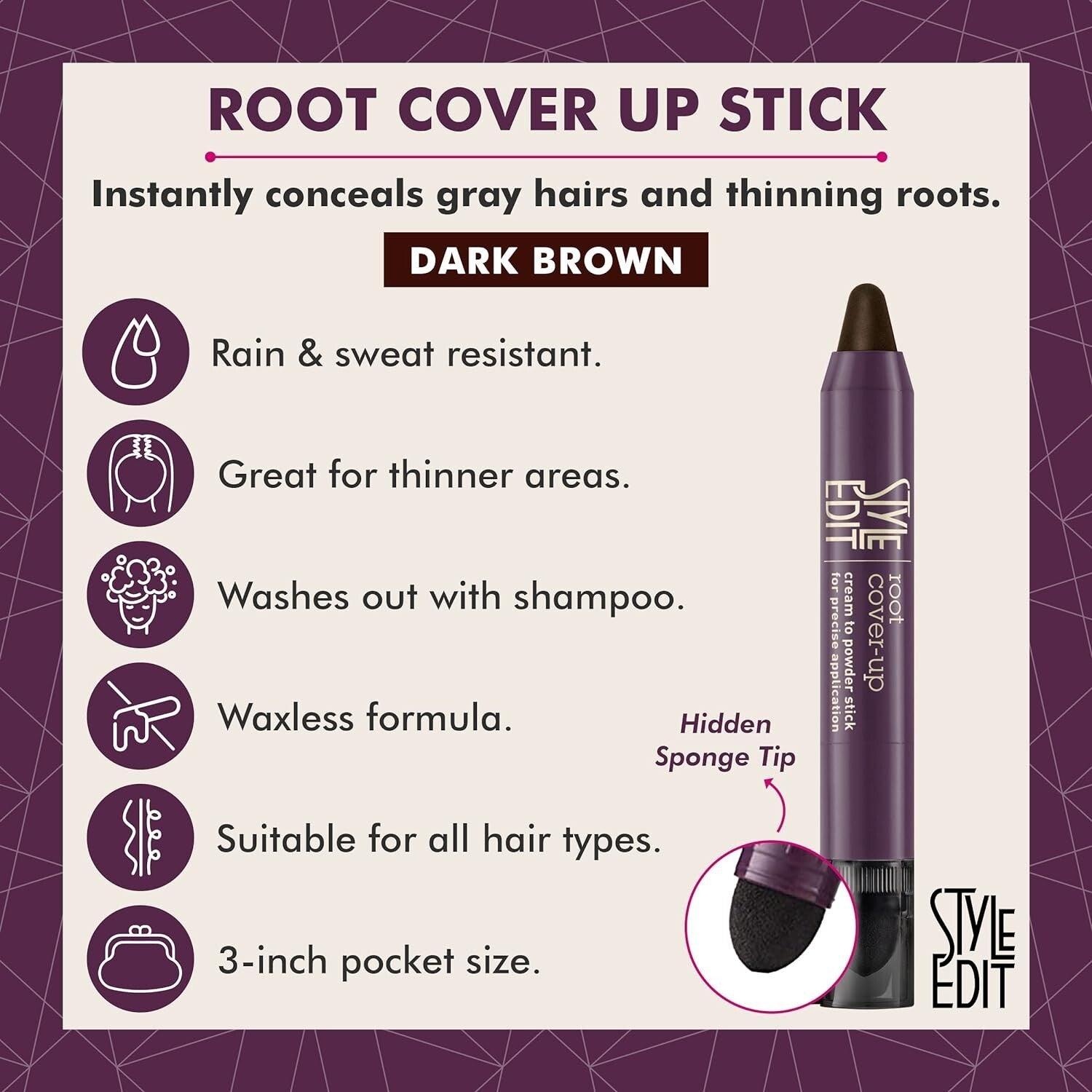 Instant Gray Coverage Root Touch Up Stick - Portable Dark Brown Concealer