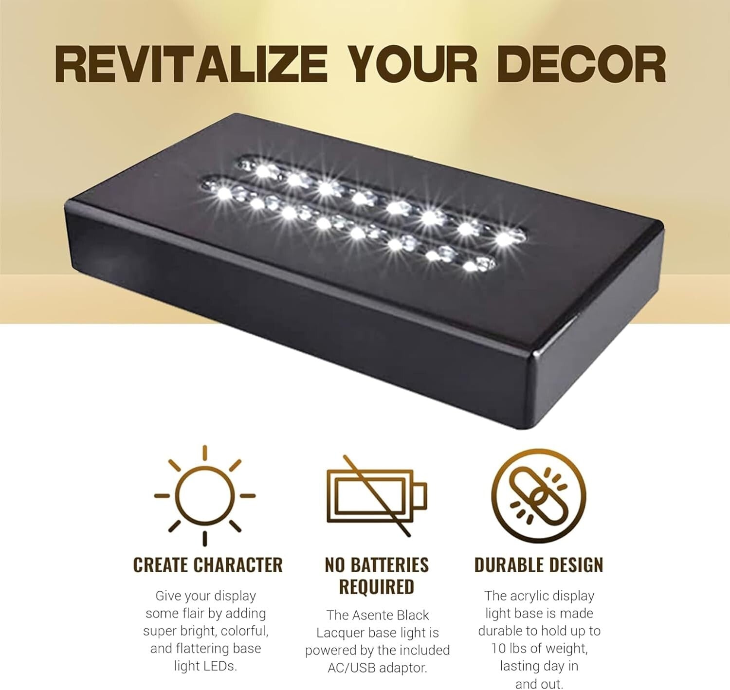 Sleek 16 LED Lighted Display Base for Showcasing Glass & Acrylic Collectibles