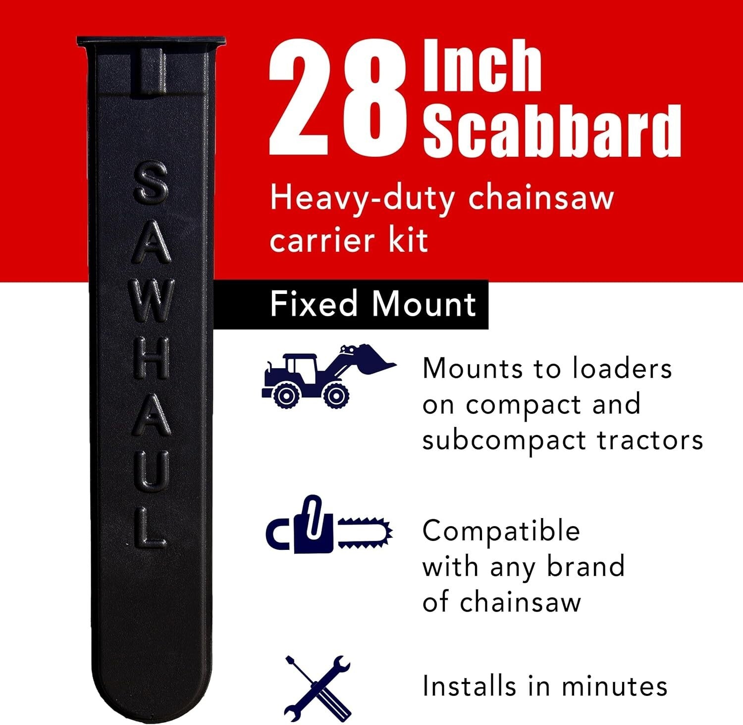 Easy Install 28-Inch Chainsaw Carrier for Tractors - Compatible with All Brands