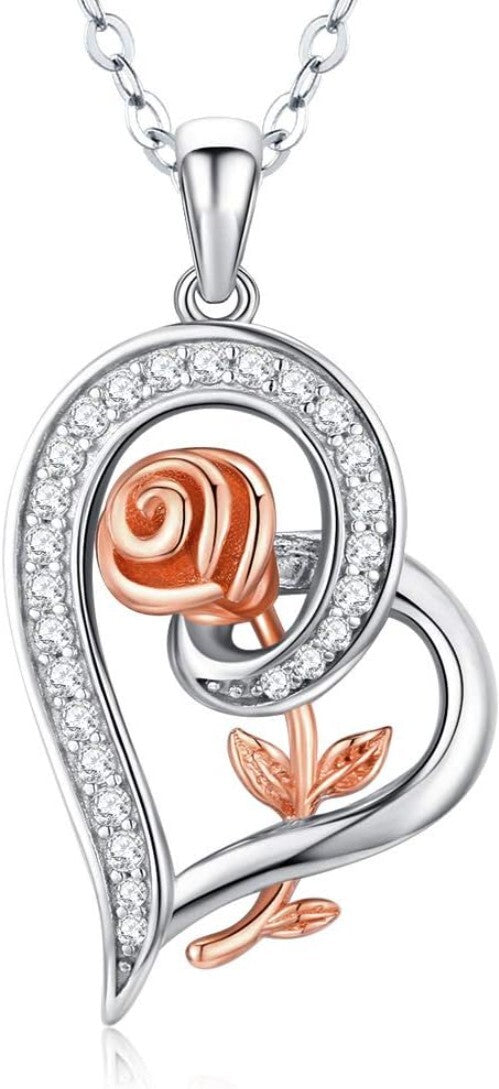 Adjustable Heart Rose Necklace in Sterling Silver - Sentimental Gift Idea