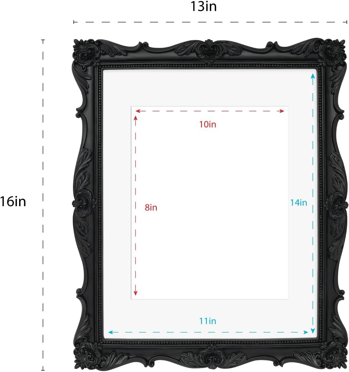 Elegant 11x14 Black Resin Frame with Floral Design - Portrait or Landscape