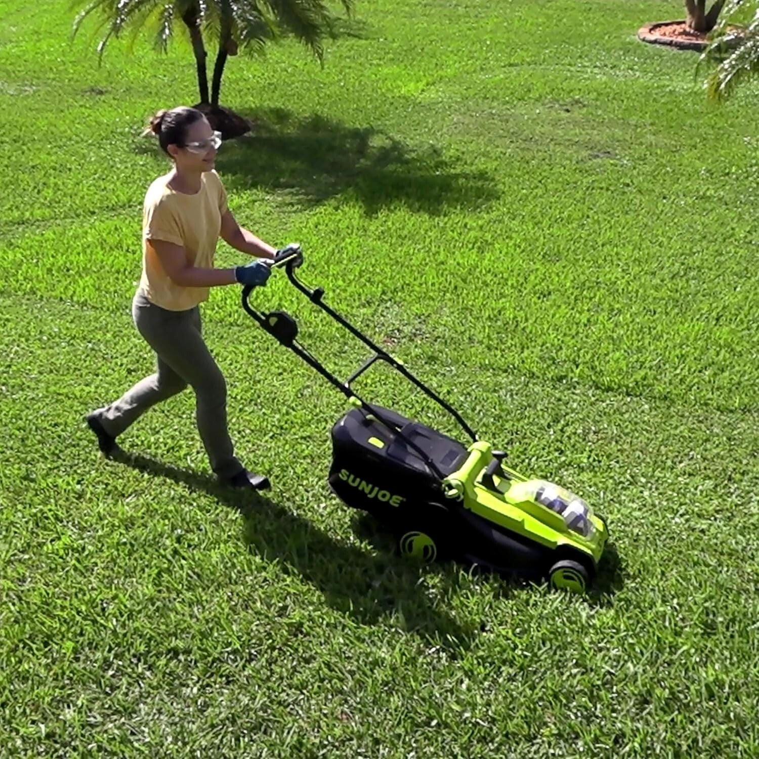 Lightweight 48-Volt Mulching Lawn Mower with Dual Batteries & Adjustable Heights