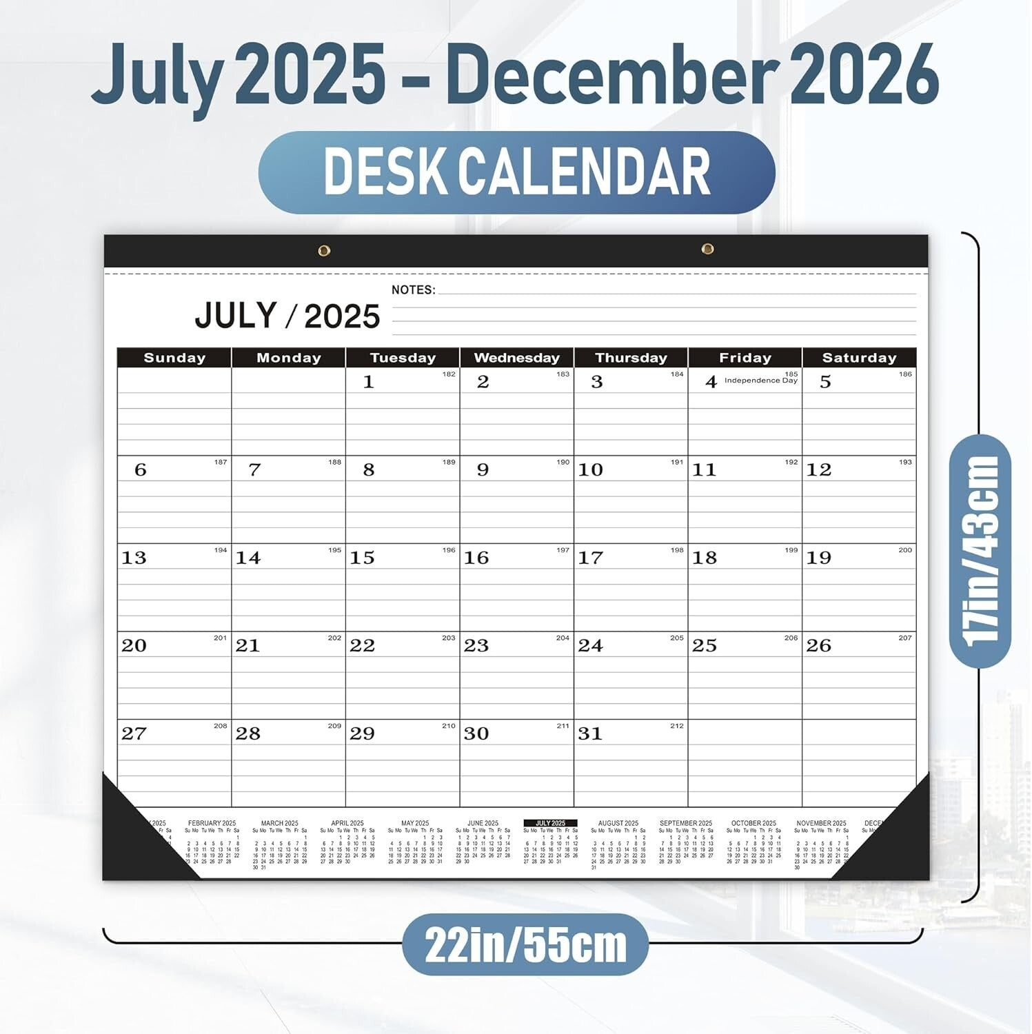 Extra Large 22x7 Classroom & Office Calendar 2025-2026 - Notes and Holidays