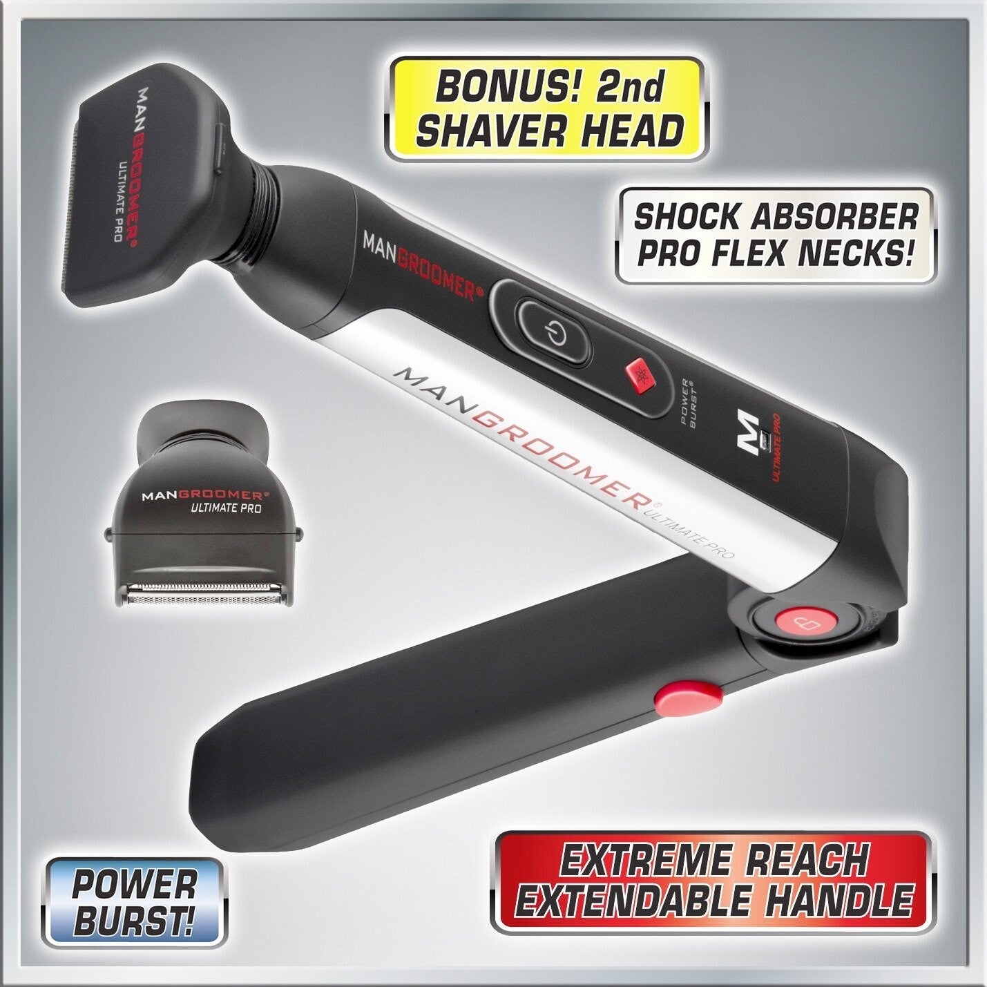 Rechargeable Back Shaver with Adjustable Shock Absorber Heads and Power Burst