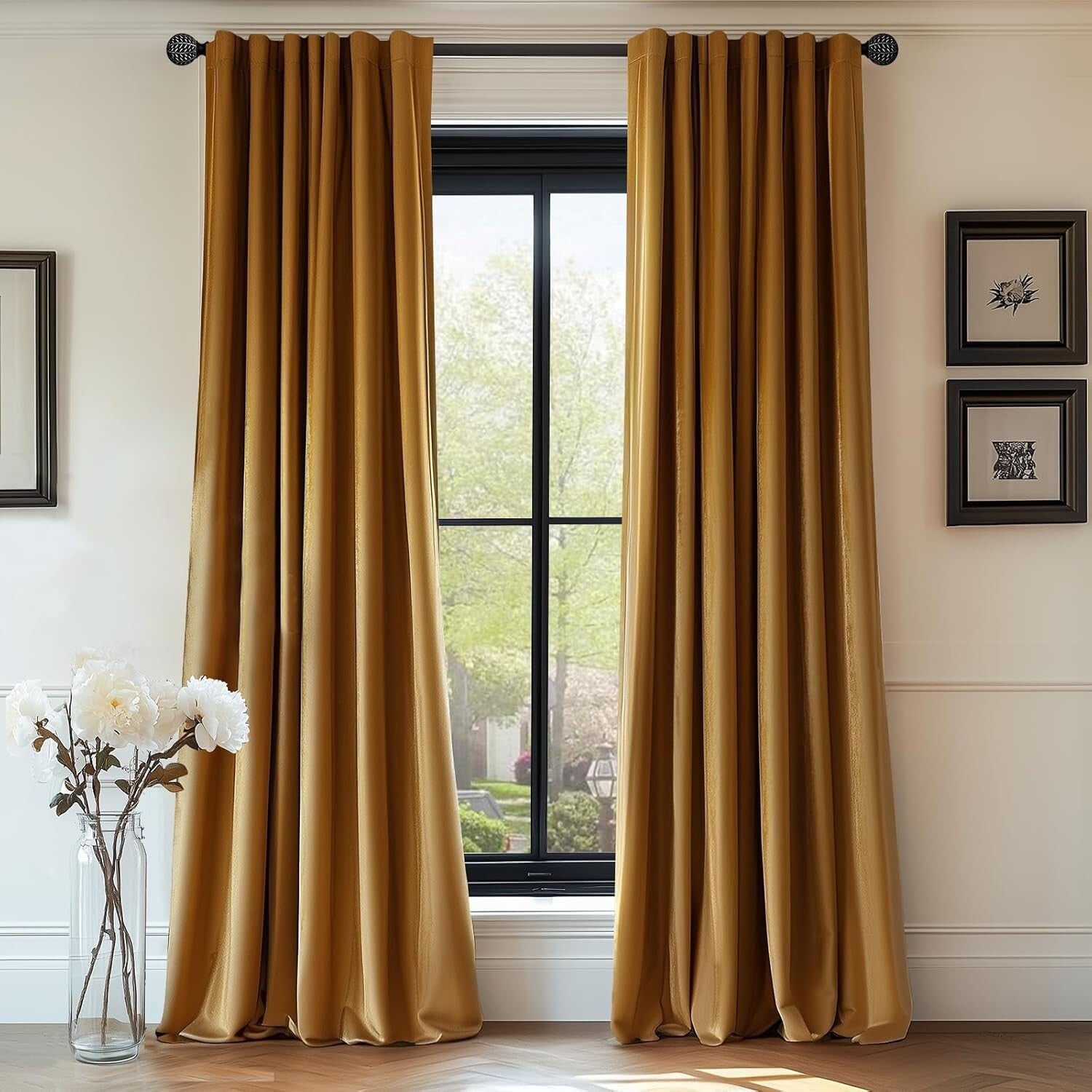 Luxury Gold Velvet Thermal Curtains, Soundproof Room Darkening Panels - 52x90 in