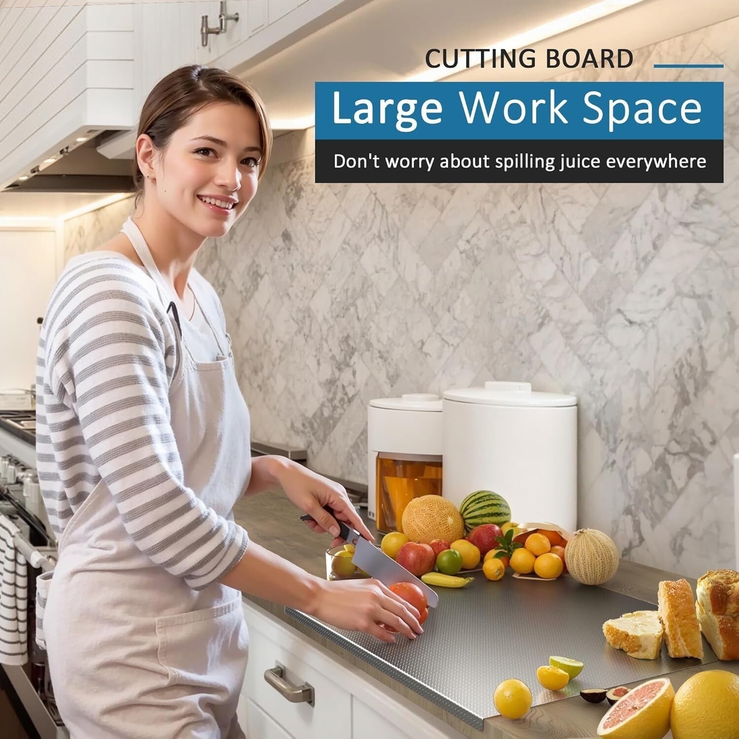 Large 23.62" x 19.68" 304 Stainless Steel Cutting Board - Heavy Duty & Non-Slip