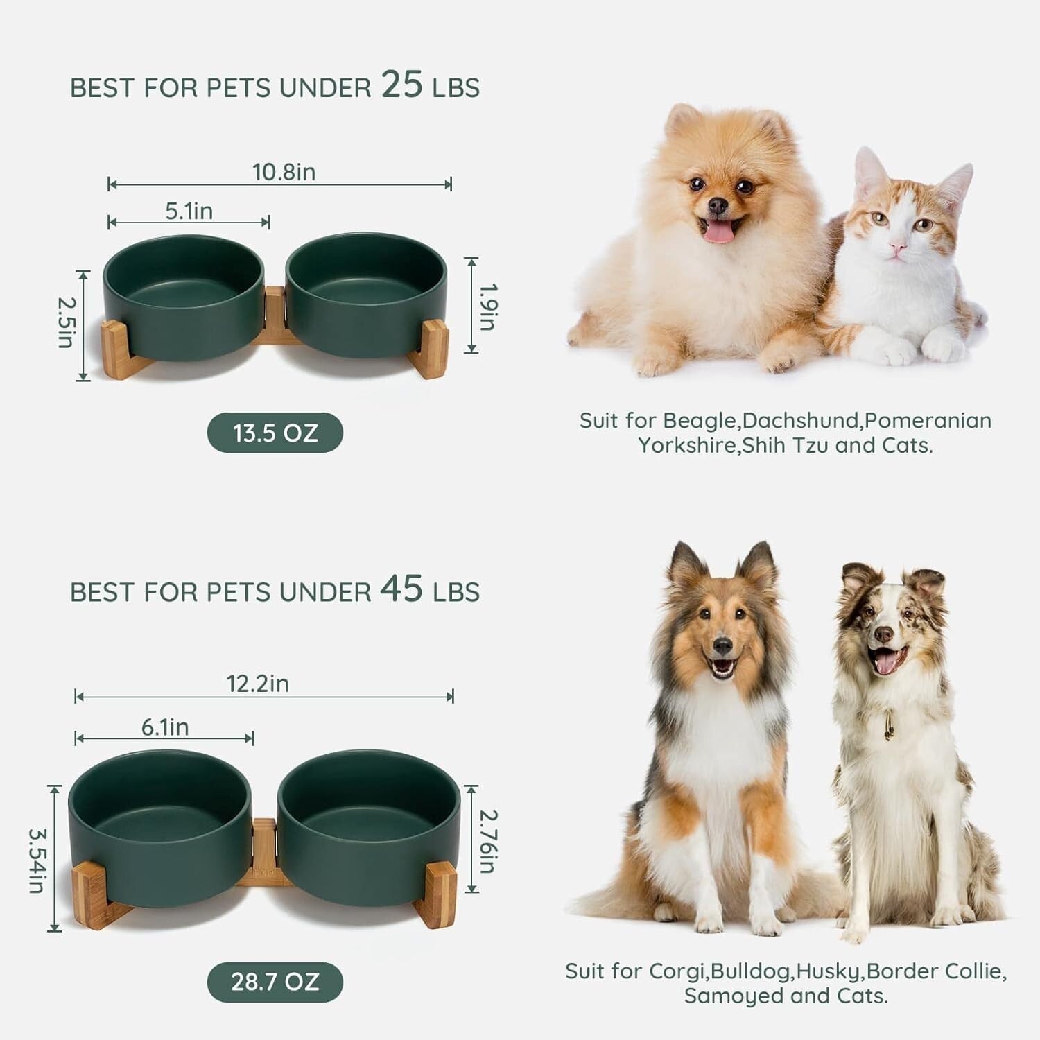 Elegant Ceramic Dog and Cat Bowl Set with Non-Slip Wooden Stand - 3.6 Cups