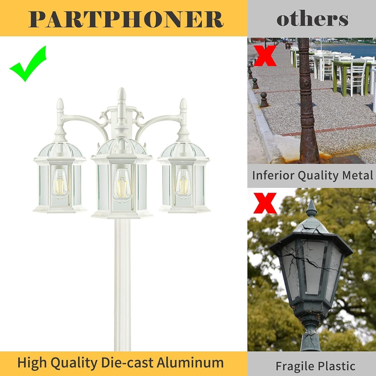 Classic Waterproof Outdoor Lamp Post - 3-Light Birdcage Style for Pathways