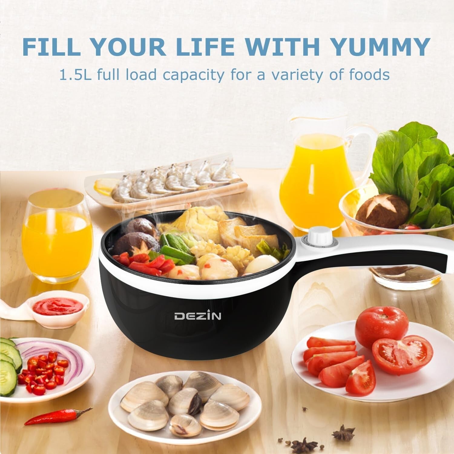 1.5L Portable Electric Hot Pot: Non-Stick Mini Sauté Pan with Power Control