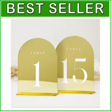 Load image into Gallery viewer, Elegant Gold Mirror Wedding Table Numbers 1-15 with Sturdy Acrylic Stands