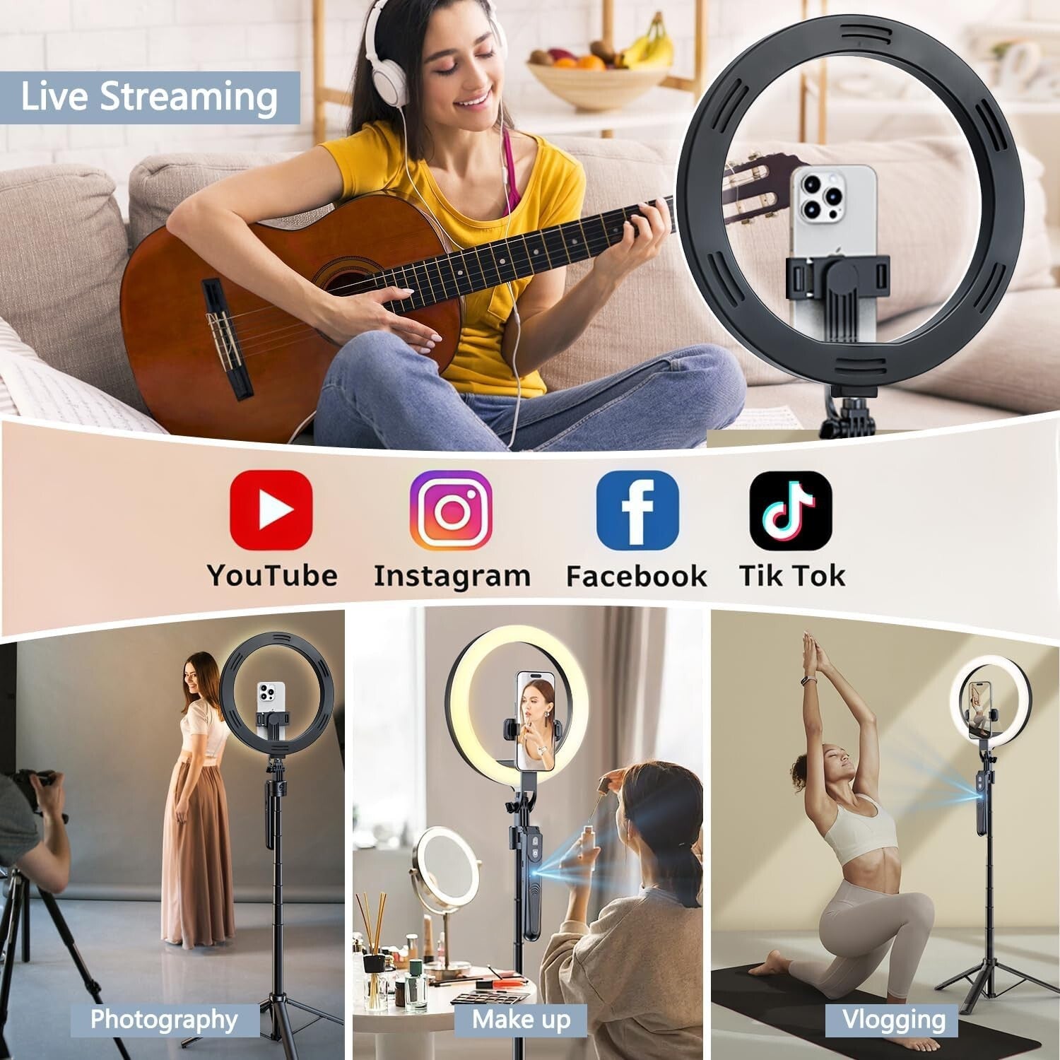 Versatile 2-in-1 Tripod with Face Tracking and 10" Ring Light for Live Streaming