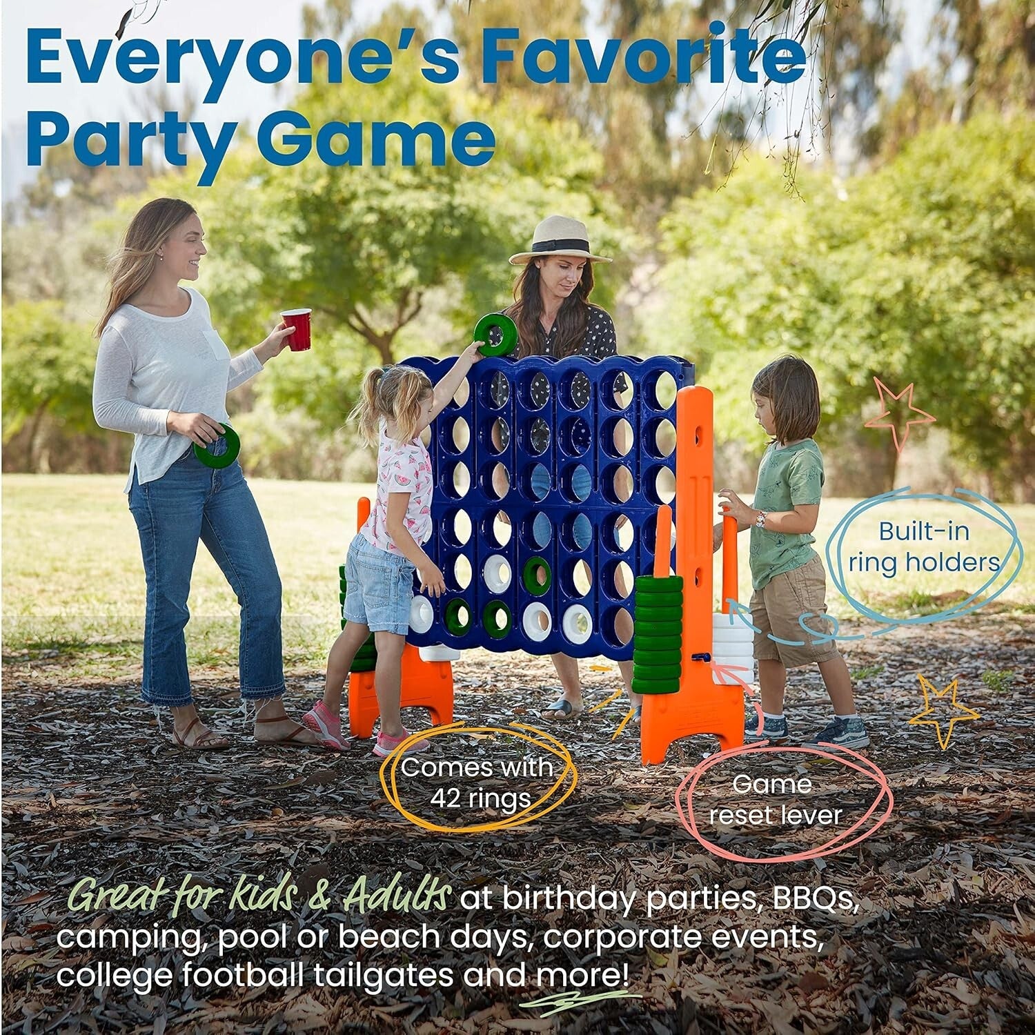 Extra-Large 4-to-Score Game - Durable Blue/Orange Outdoor/Indoor Fun