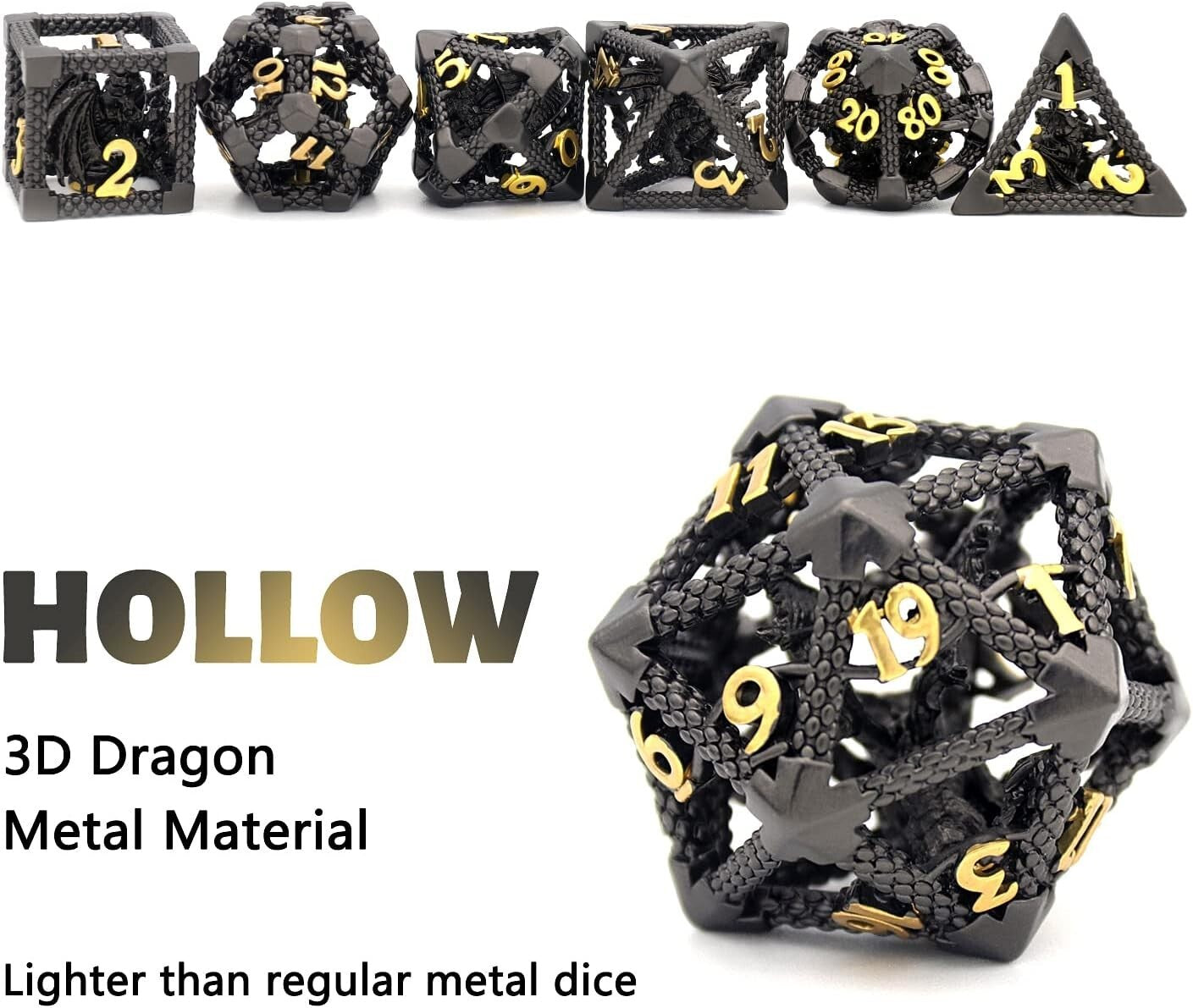 Durable Hollow Dragon Dice with Clear Numbers - Perfect for Dungeons & Dragons