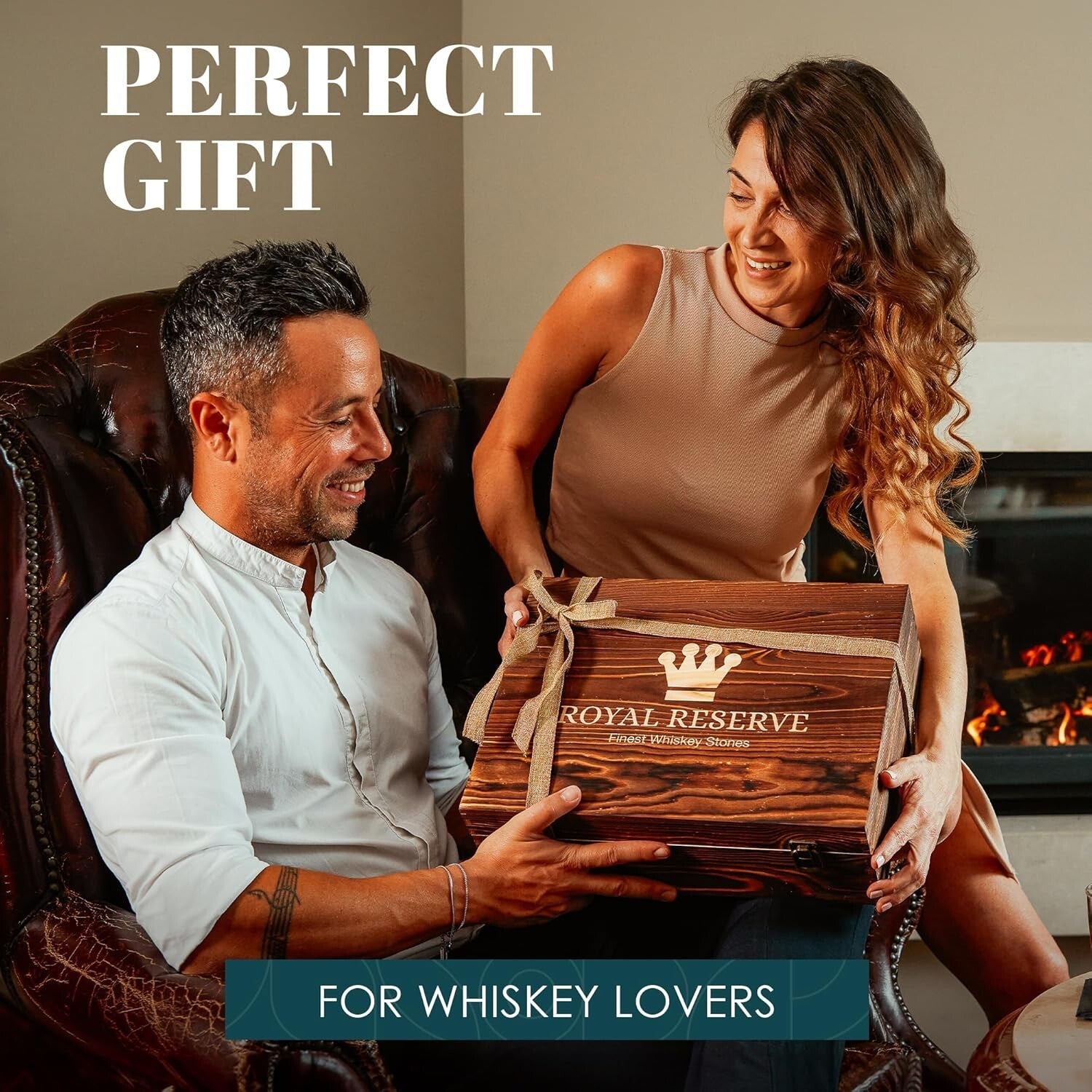 Premium Bourbon Decanter and Glasses Set in Handmade Box - Whiskey Gifts for Him