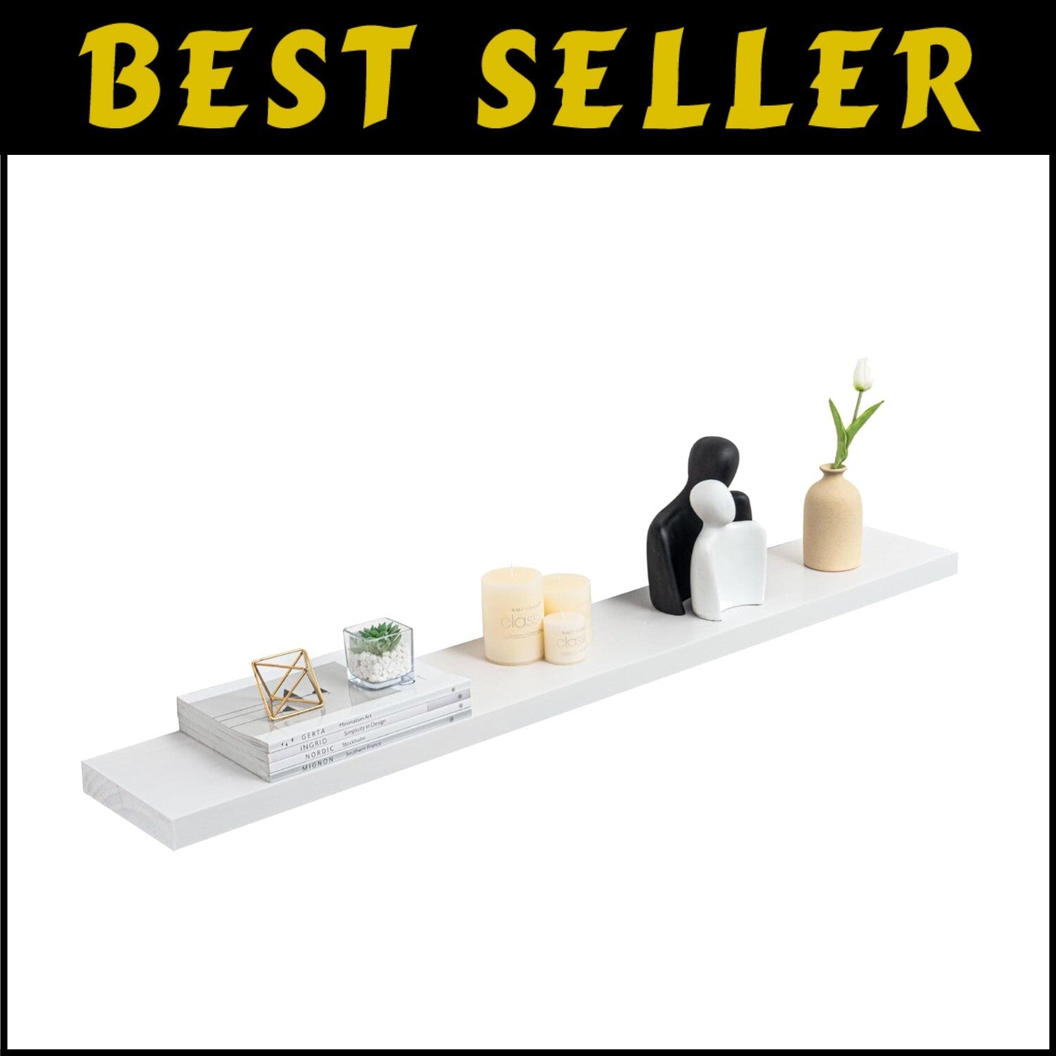 Deep Pine Wood Wall Shelf - Heavy-Duty Mounting Bracket for Functional Decor