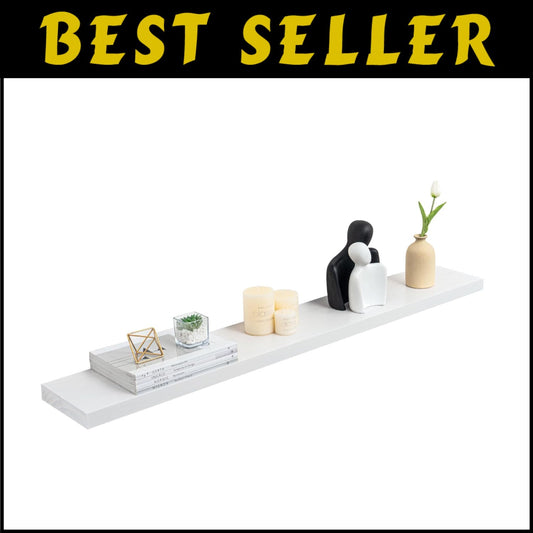 Deep Pine Wood Wall Shelf - Heavy-Duty Mounting Bracket for Functional Decor