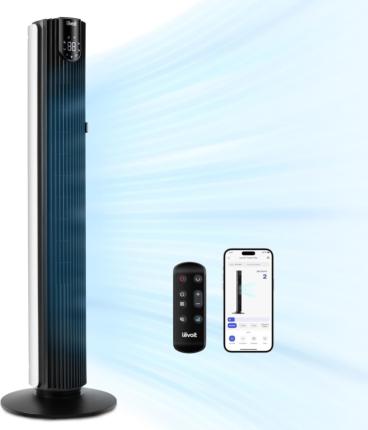 26ft/s Smart Tower Fan - Wi-Fi Enabled with Remote Control & App Integration