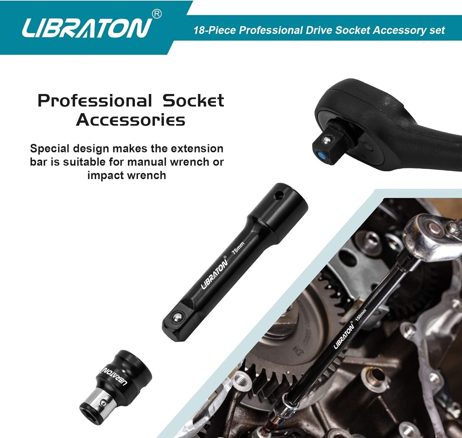 Chrome Vanadium 18-Piece Socket Extension & Swivel Set - Organized Storage