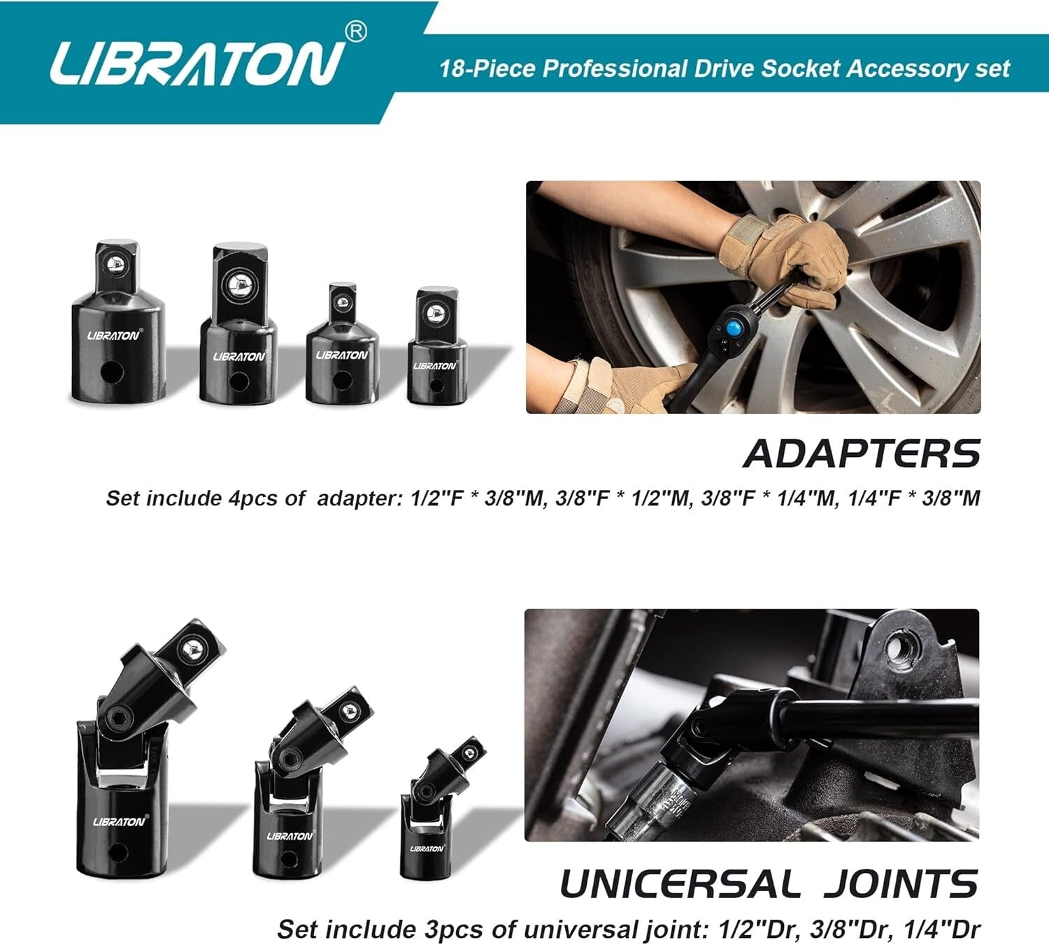 Chrome Vanadium 18-Piece Socket Extension & Swivel Set - Organized Storage