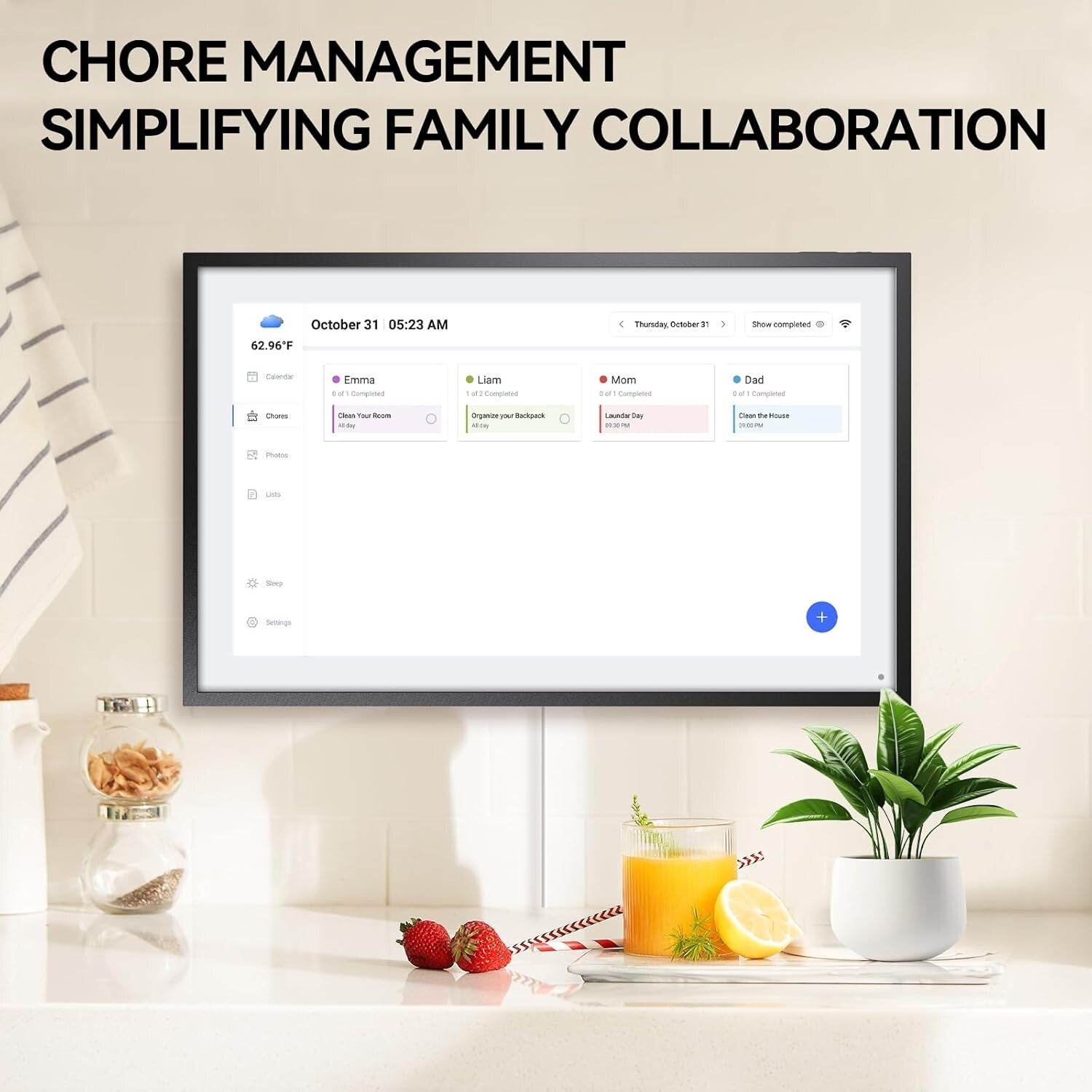 Wall-Mountable 21.5-Inch Digital Calendar & Chore Chart for Family Organization