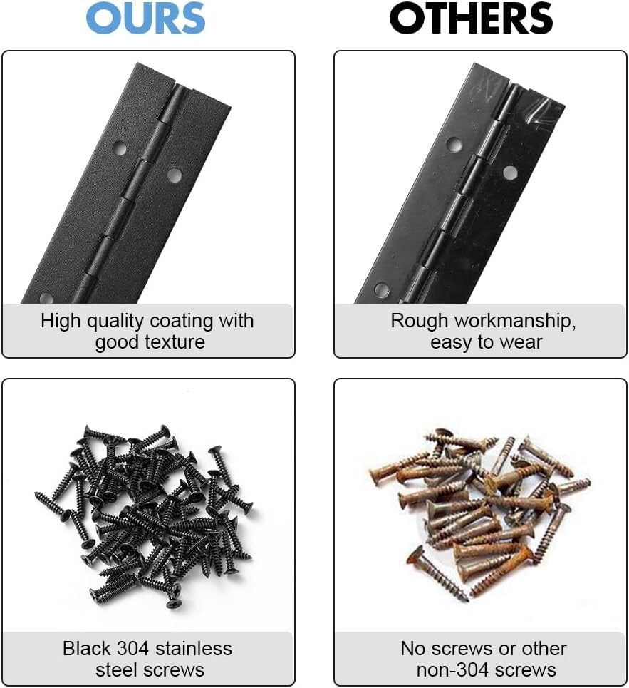 Versatile 30 Inch Stainless Steel Continuous Hinges - Black, 2 Pack Available