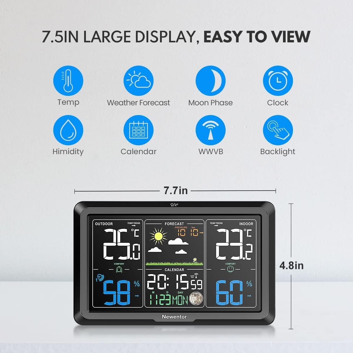 Atomic Clock Outdoor Thermometer & Humidity Monitor - Stylish Home Essential