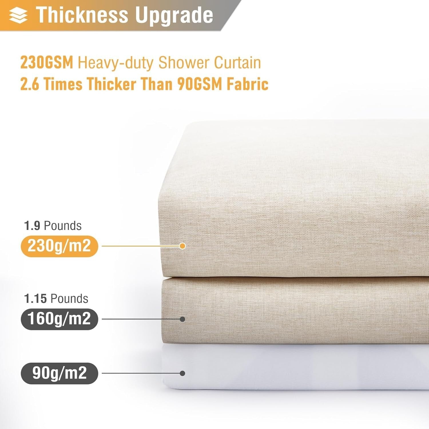 Extra Wide 72"x180" Fabric Shower Curtain - Heavy Duty Water Resistant Cream