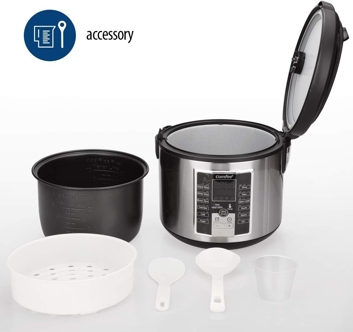 12 Digital Cooking Programs Multi Cooker - 5.2Qt Family Size Steamer & Rice Pot