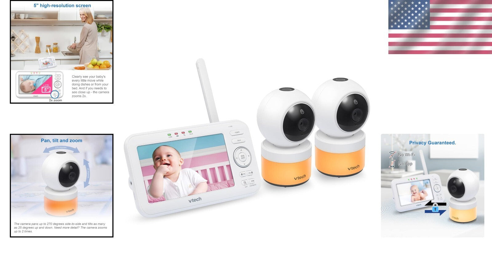Secure 5-Inch Baby Monitor with Dual Cameras, Glow Night Light & Soothing Sounds