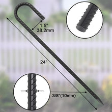 Load image into Gallery viewer, 24" Steel Rebar Ground Stakes Set - Essential J Hook Tent and Garden Anchors