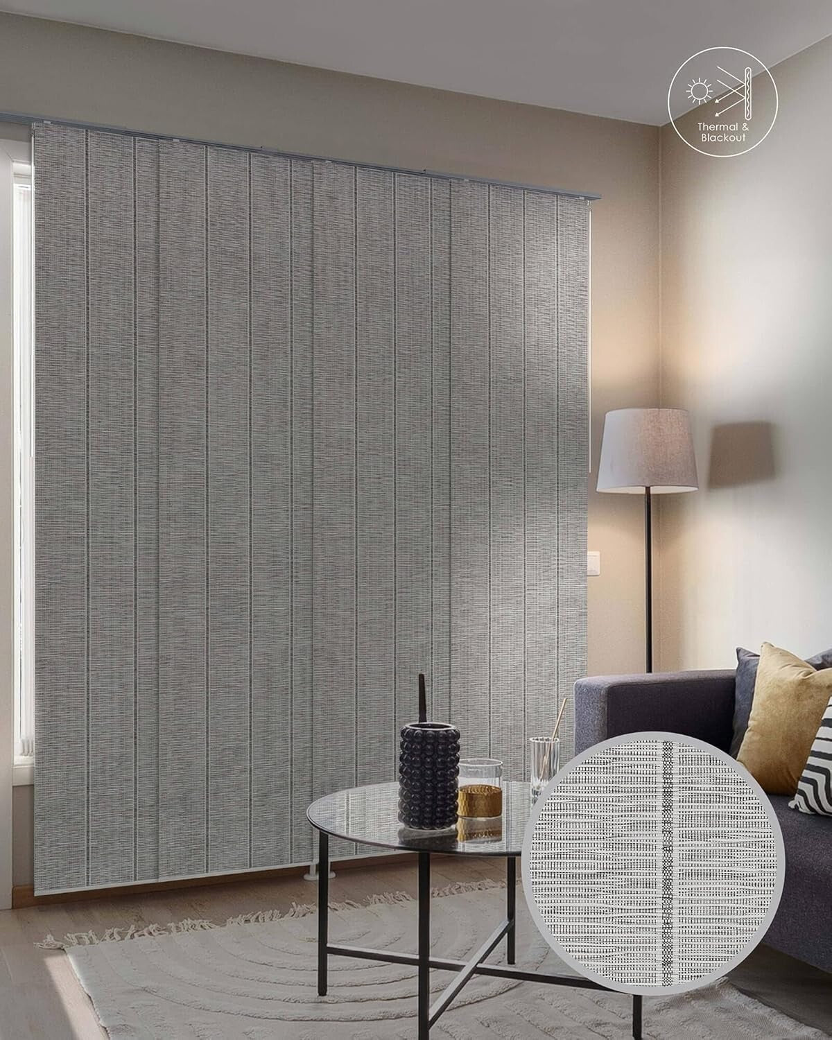 Blackout Adjustable Patio Door Blinds - Thermal Insulated & Cordless Design