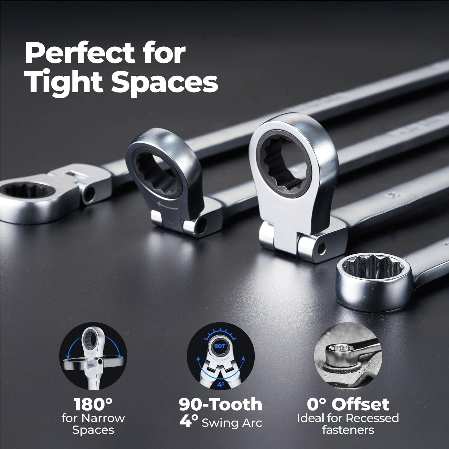 Efficient 16PCS Ratcheting Wrench Set with 90-Tooth Flex Head for Tight Spaces