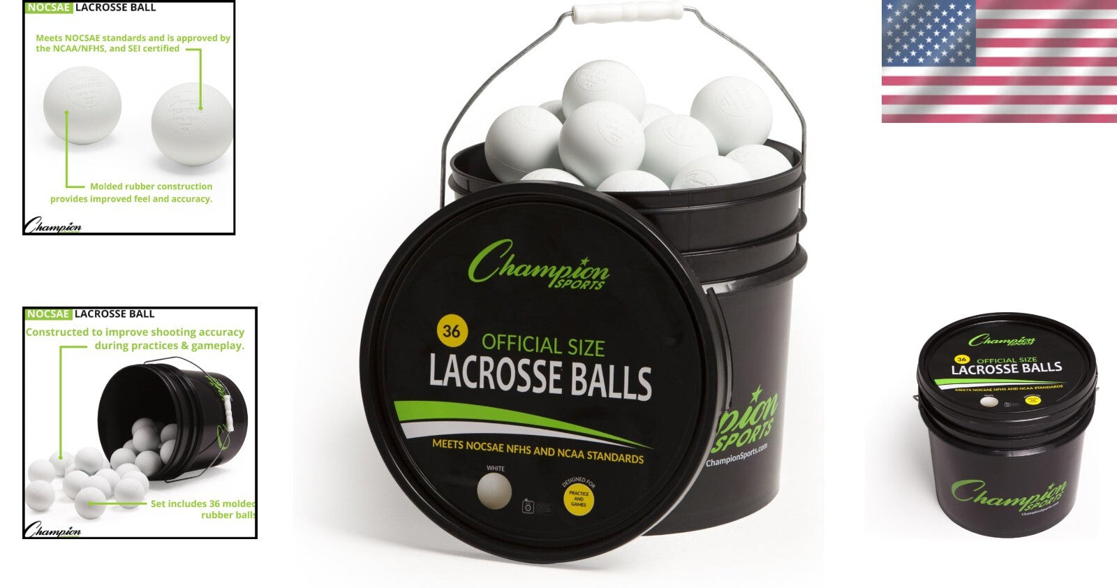 36 Count Regulation Lacrosse Balls in Bucket - NCAA Certified White Training Set