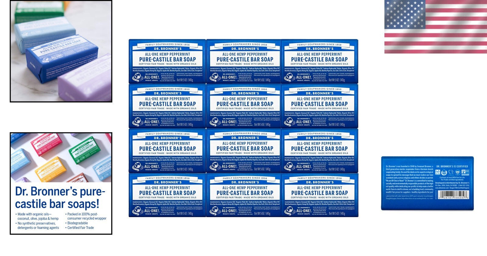 12-Pack Dr. Bronner's Peppermint Pure-Castile Bar Soap - Vegan & Cruelty-Free