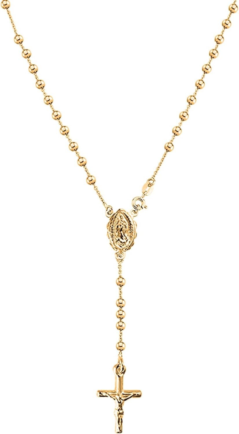 925 Sterling Silver & 18K Gold Plated Rosary Pendant Necklace - Italian Elegance
