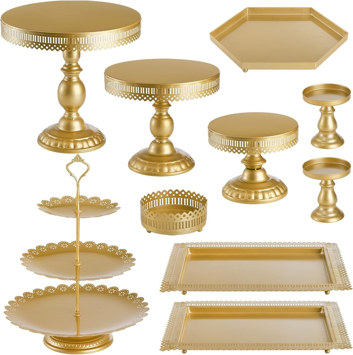 Versatile Gold Metal Dessert Towers - 10-In-1 Cake Stand Set for Celebrations