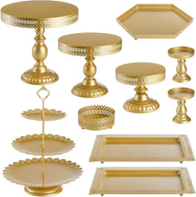 Load image into Gallery viewer, Versatile Gold Metal Dessert Towers - 10-In-1 Cake Stand Set for Celebrations