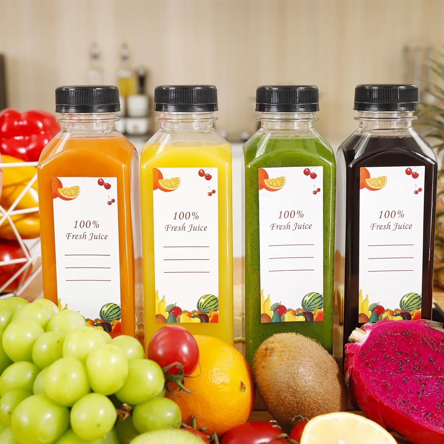 16oz Wide Mouth Juice Bottles - 80 Reusable Clear Plastic Containers for Parties