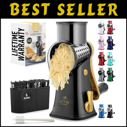 Dishwasher Safe Cheese Shredder with 5 Interchangeable Blades - Compact Design
