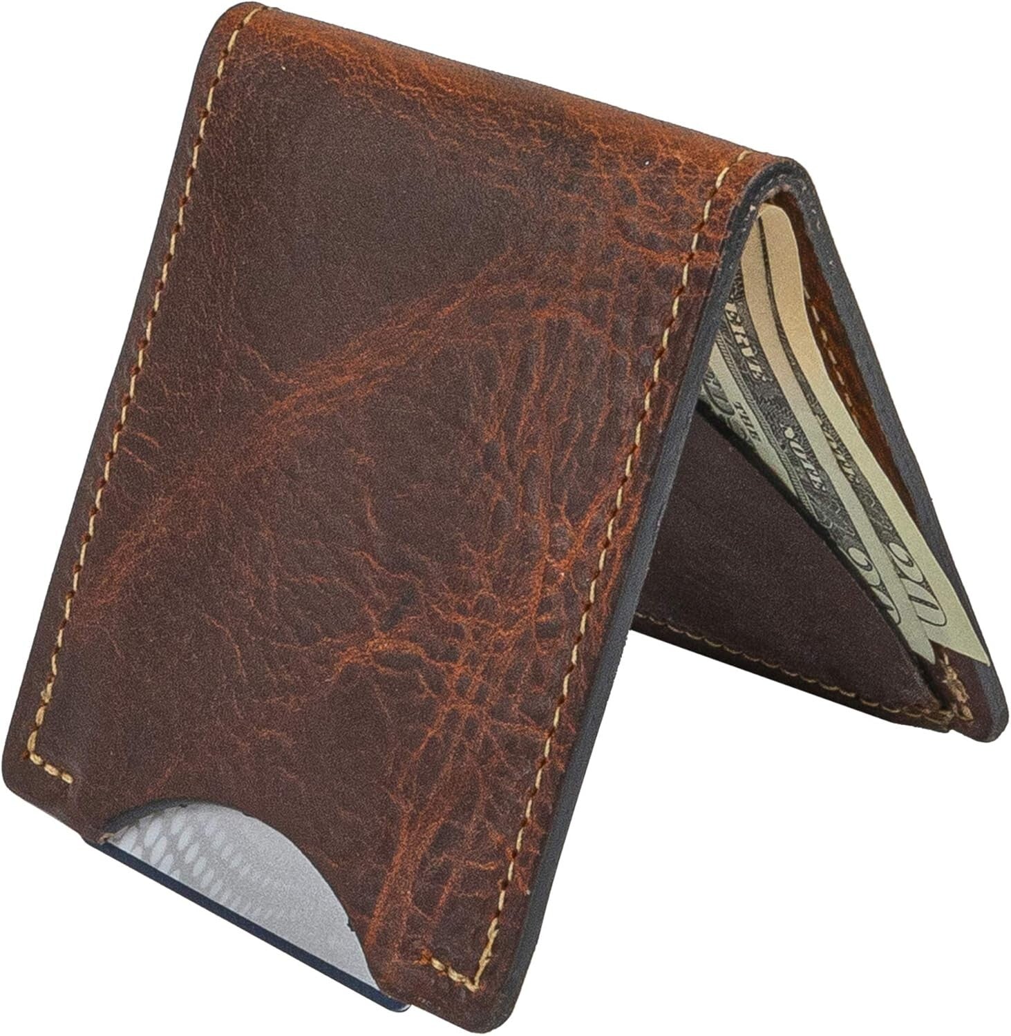 Slim Tobacco Brown Bifold Wallet for Men - Handmade Full Grain Leather Design