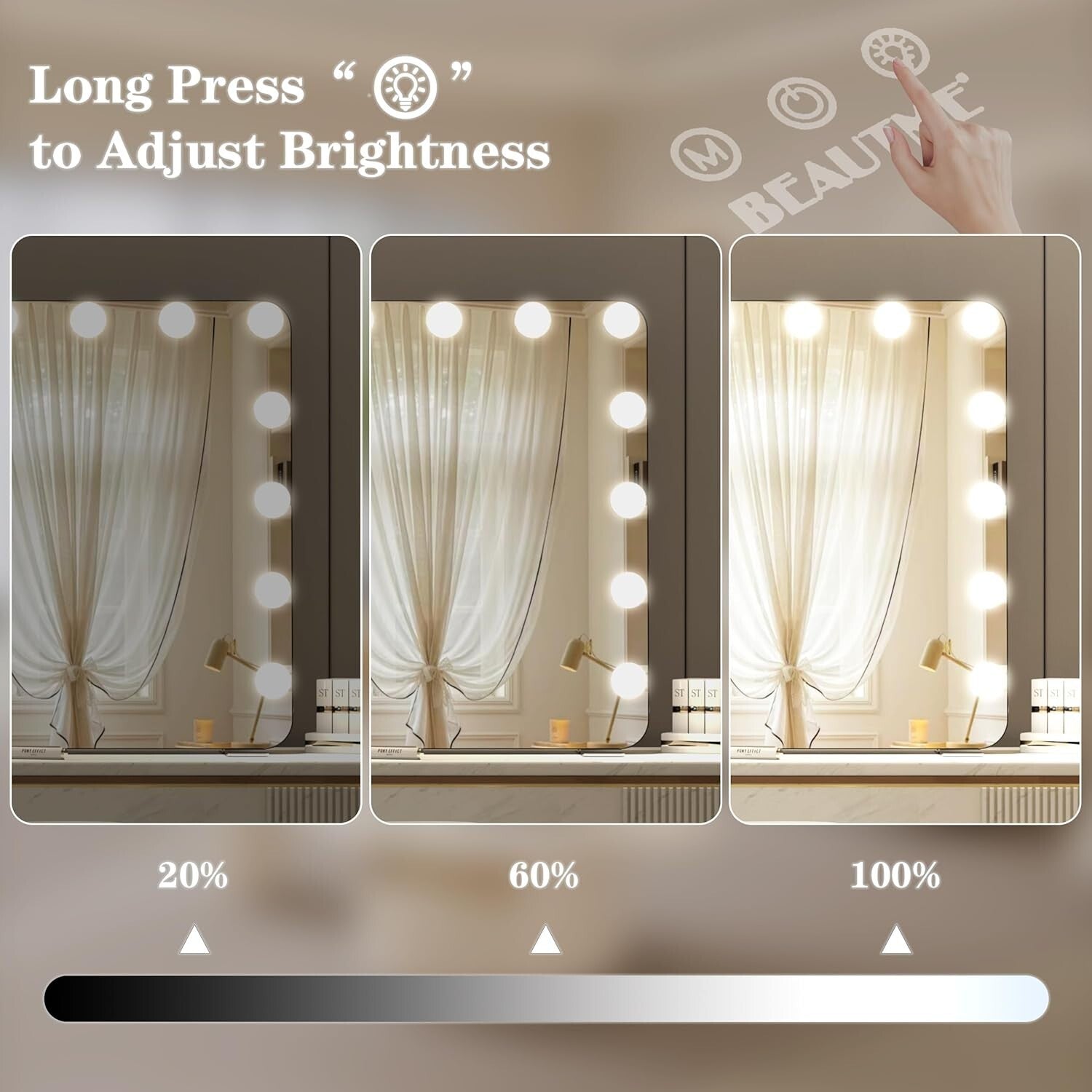 Elegant Lighted Vanity Mirror 36"x24" - 3 Lighting Modes, Touch Control & Memory